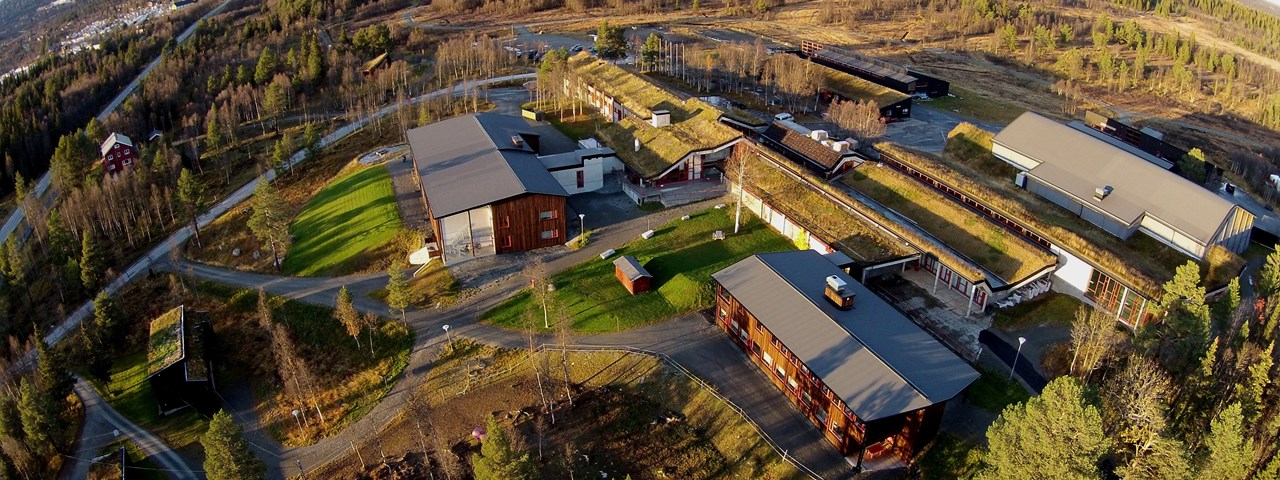 Beitostølen Healthsports Center seen from the air in springtime. Photo: Nicolay Flaaten 